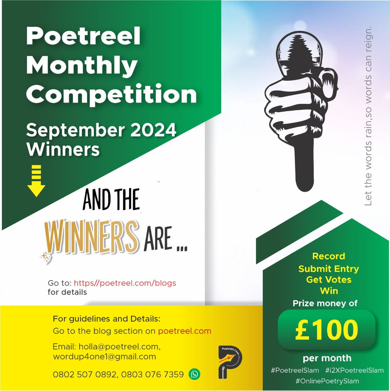 The September winners of Poetreel Monthly Competition