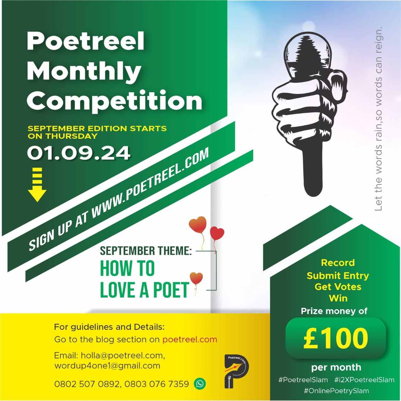 This is September's theme for Poetreel Monthly Competition