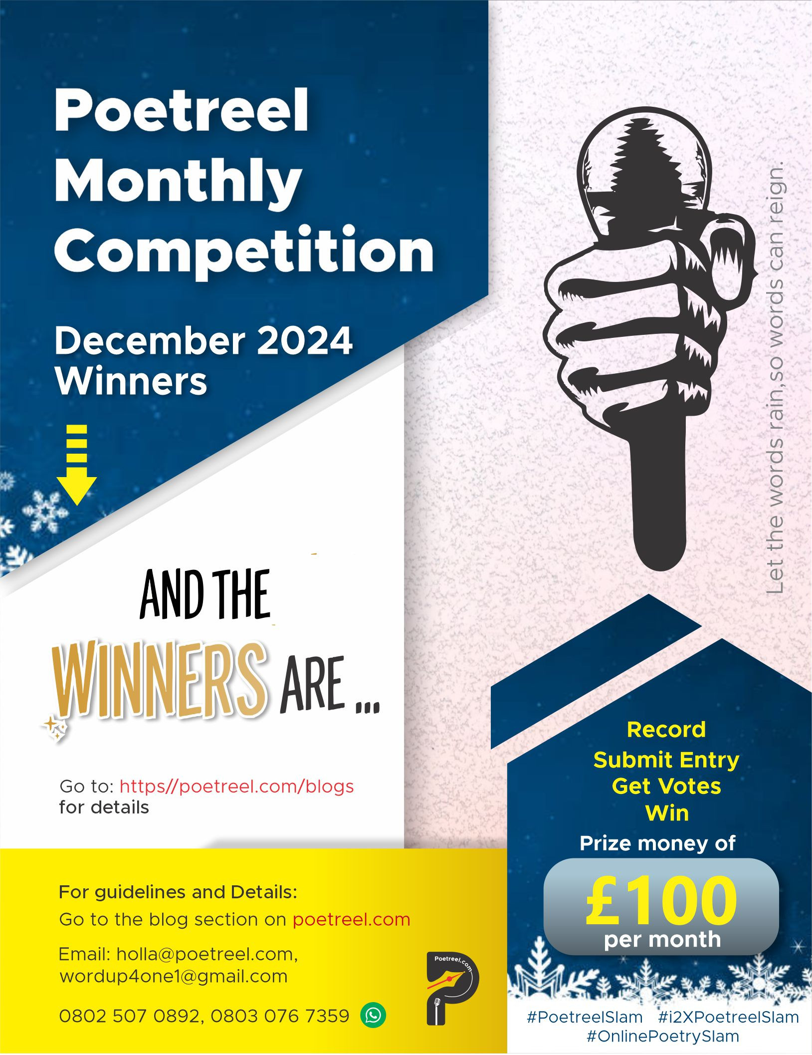 December winners of Poetreel Monthly Competition